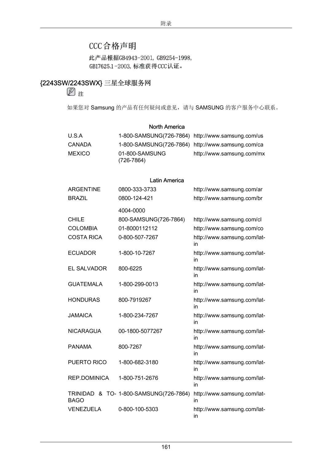 Samsung LS22MYZEBCA/EN, LS22MYZEBC/EDC manual 2243SW/2243SWX 三星全球服务网 