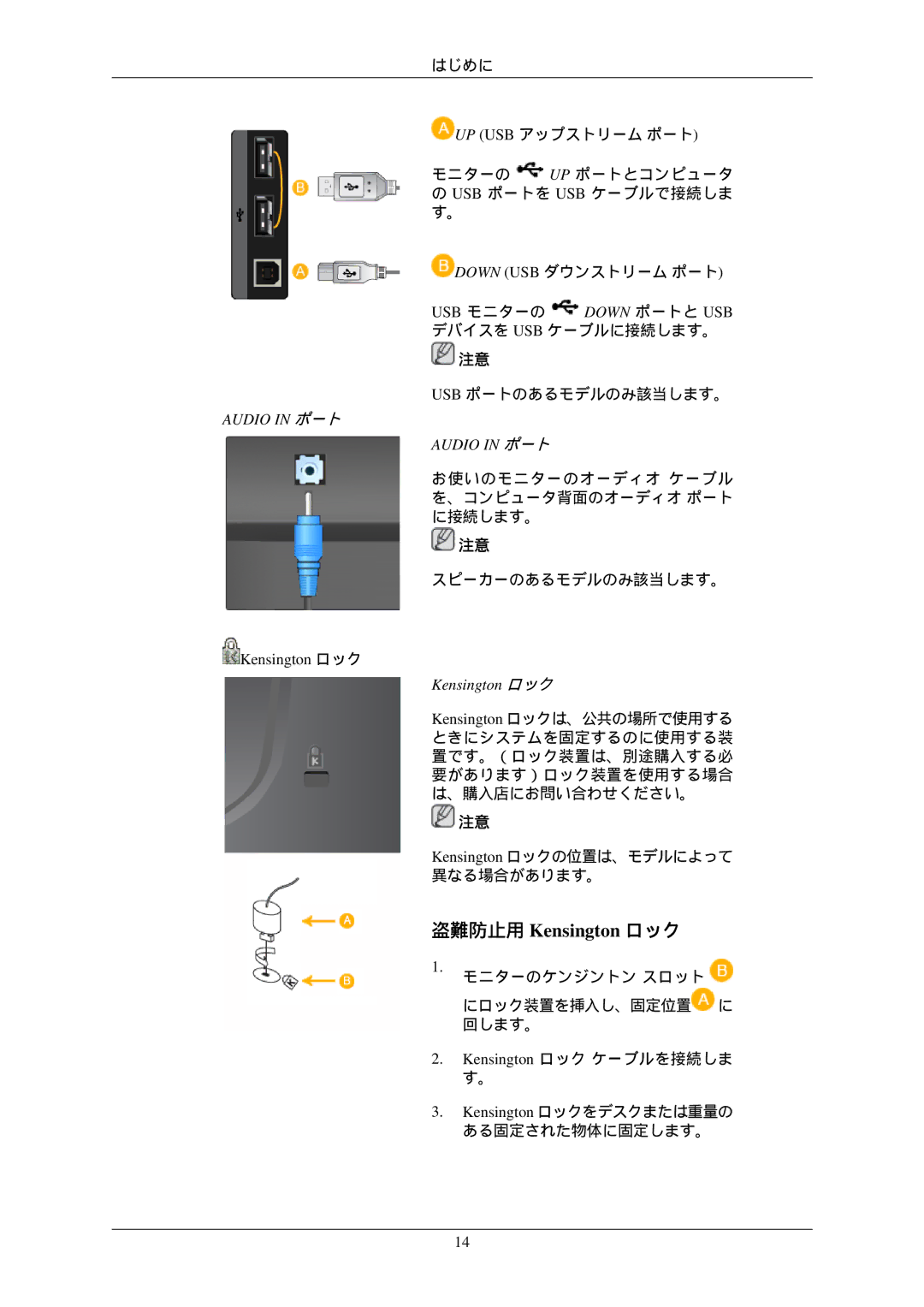 Samsung LS22MYQEBQ/XJ, LS22MYZKBQA/XJ, LS22MYNKB/XSJ, LS24MYKKBQ/XSJ, LS20MYZKBQ/XSJ, LS20MYNKNB/XSJ manual 盗難防止用 Kensington ロック 