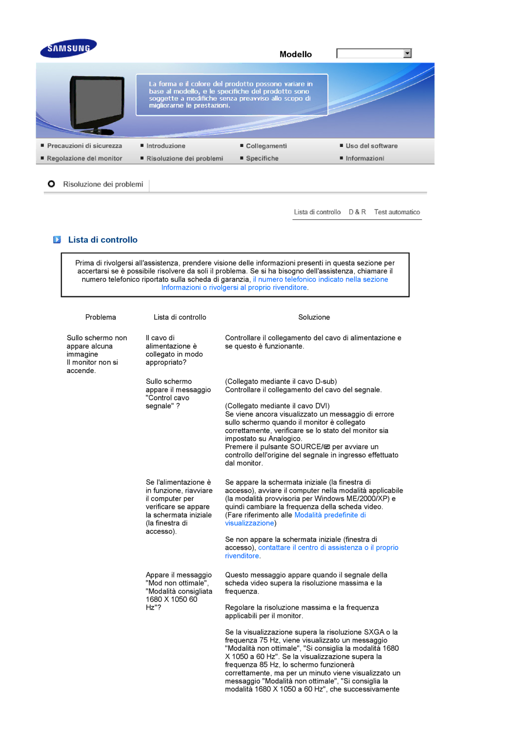 Samsung LS22PEBSFV/EDC, LS20PEBSFV/EDC, LS22PEBSFV/CLT, LS20PEBSFV/CLT manual Lista di controllo, Rivenditore 