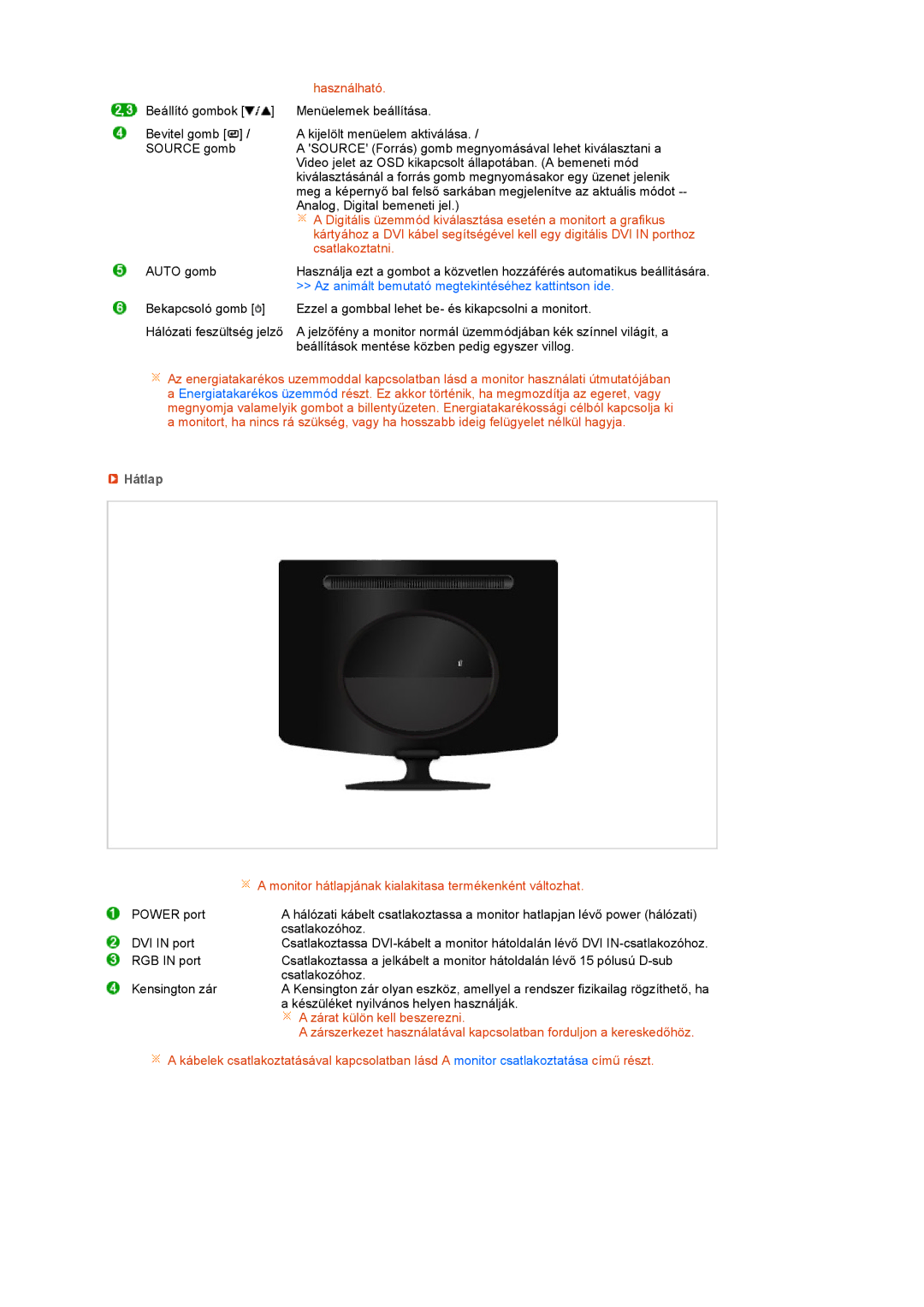 Samsung LS22PEBSFV/TRU, LS22PEBSFV/EDC, LS20PEBSFV/EDC manual Használható, Hátlap 