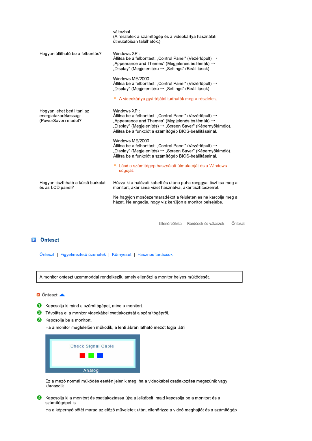 Samsung LS20PEBSFV/EDC, LS22PEBSFV/EDC, LS22PEBSFV/TRU manual Önteszt 