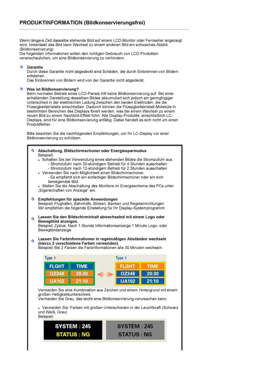 Samsung LS20PEBSFV/EDC, LS22PEBSFV/EDC manual Produktinformation Bildkonservierungsfrei 