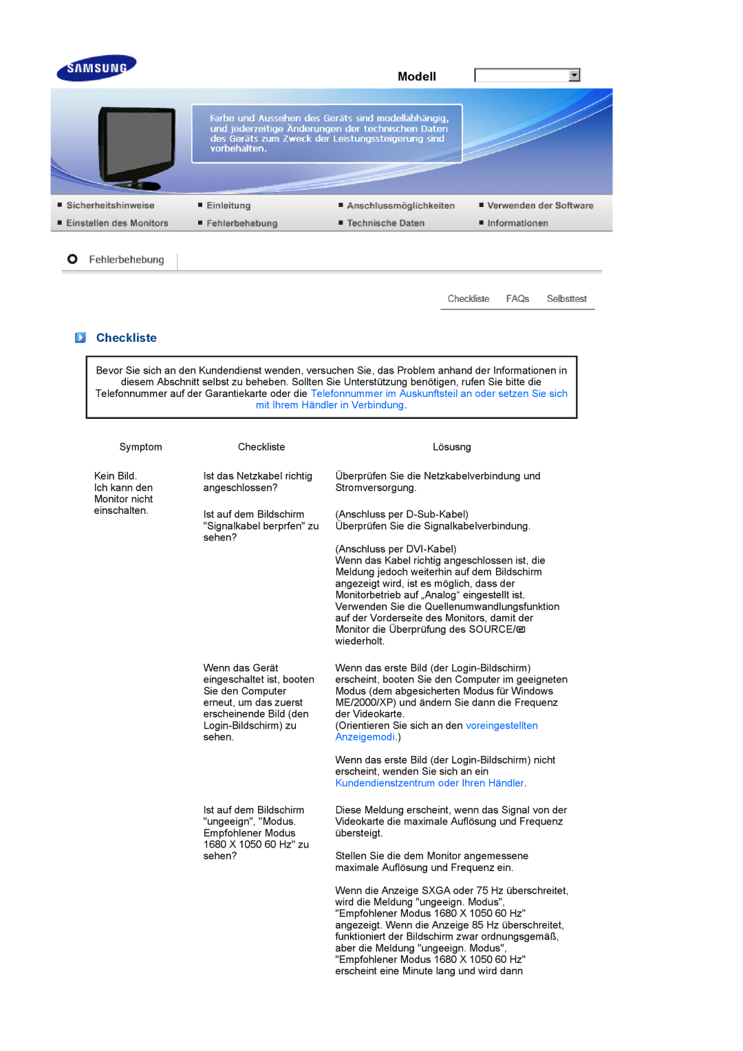 Samsung LS20PEBSFV/EDC, LS22PEBSFV/EDC manual Checkliste 