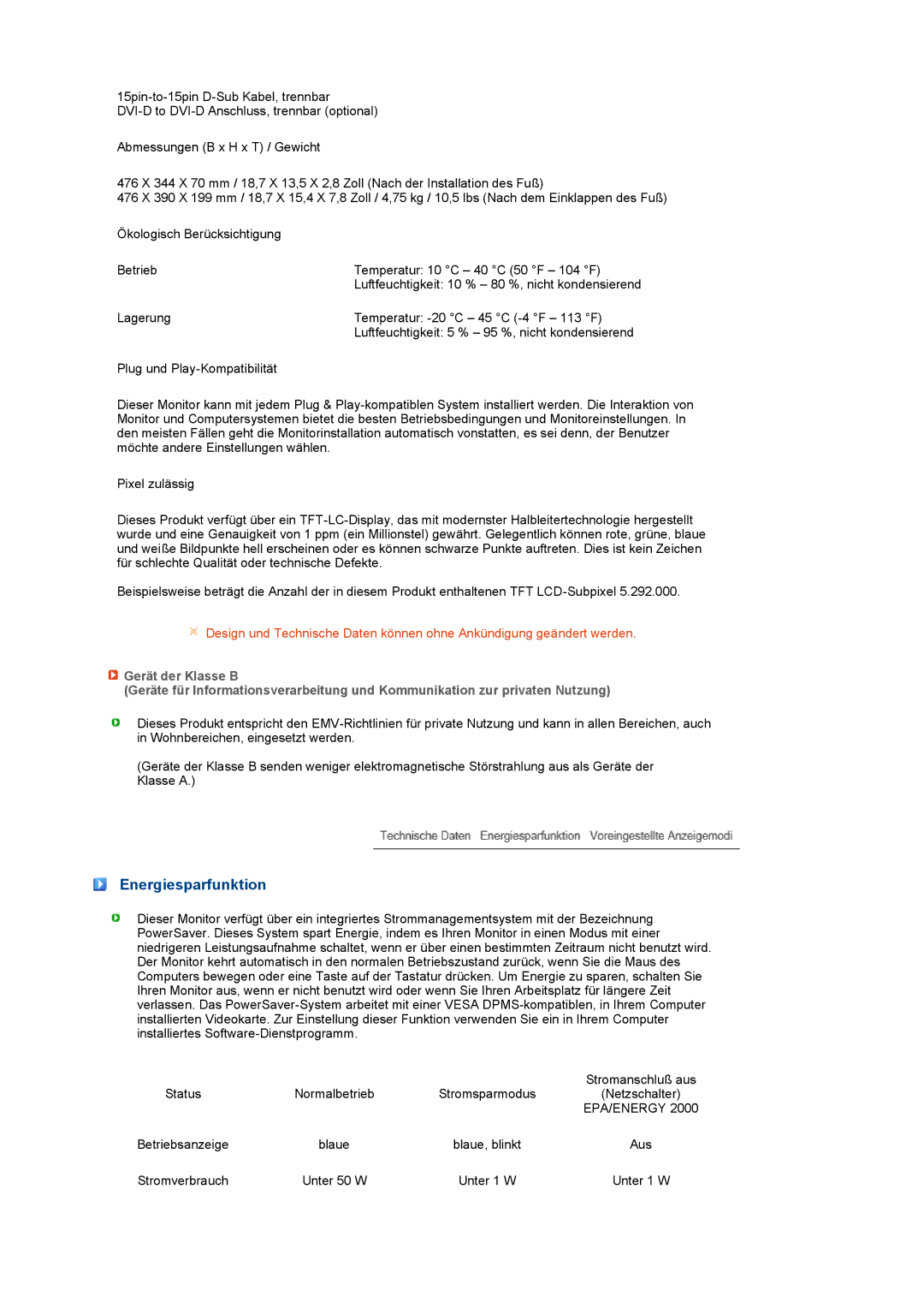 Samsung LS22PEBSFV/EDC, LS20PEBSFV/EDC manual Energiesparfunktion, Epa/Energy 