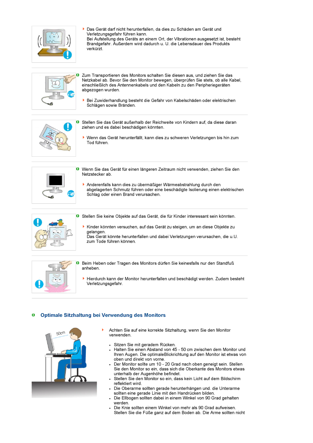 Samsung LS20PEBSFV/EDC, LS22PEBSFV/EDC manual Optimale Sitzhaltung bei Verwendung des Monitors 