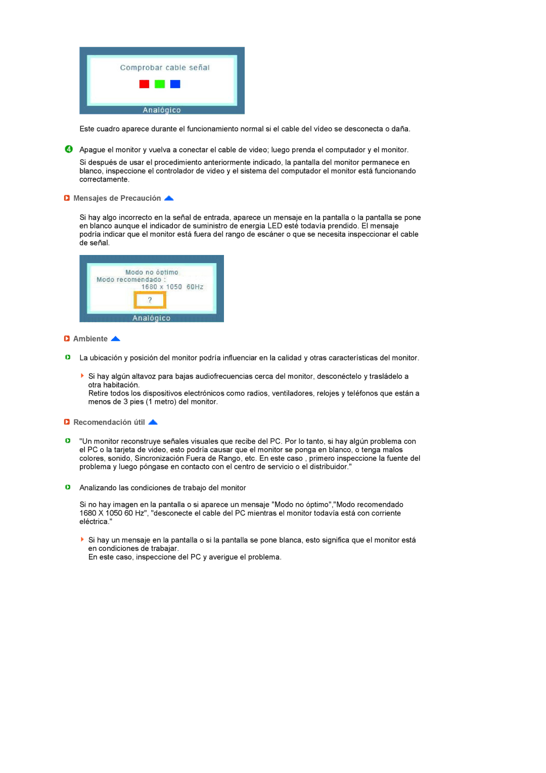 Samsung LS22PEBSFV/EDC, LS20PEBSFV/EDC manual Mensajes de Precaución, Ambiente, Recomendación útil 