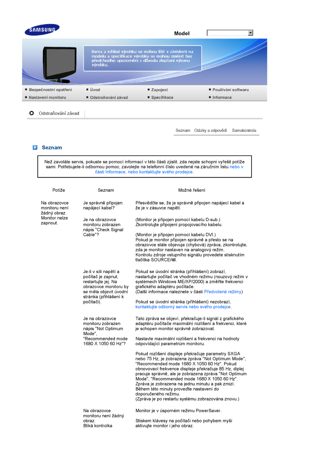 Samsung LS22PEBSFV/EDC, LS20PEBSFV/EDC manual Seznam 