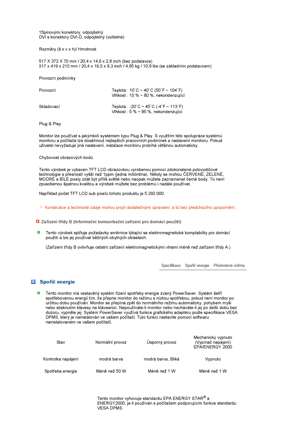 Samsung LS22PEBSFV/EDC, LS20PEBSFV/EDC manual Spořič energie 