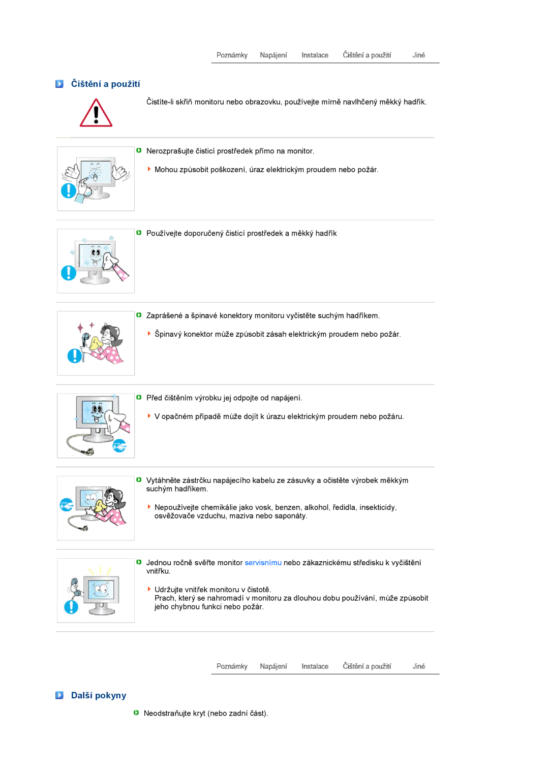 Samsung LS22PEBSFV/EDC, LS20PEBSFV/EDC manual Čištění a použití, Další pokyny 