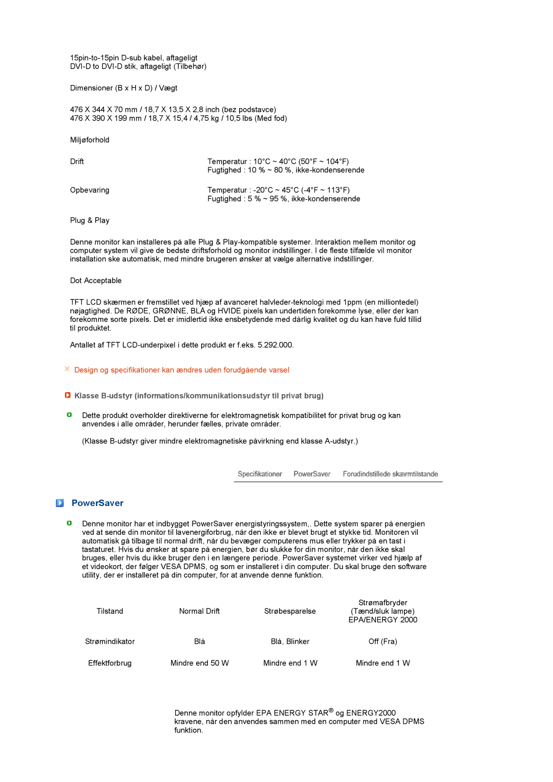 Samsung LS22PEBSFV/EDC, LS20PEBSFV/EDC manual PowerSaver, Epa/Energy 