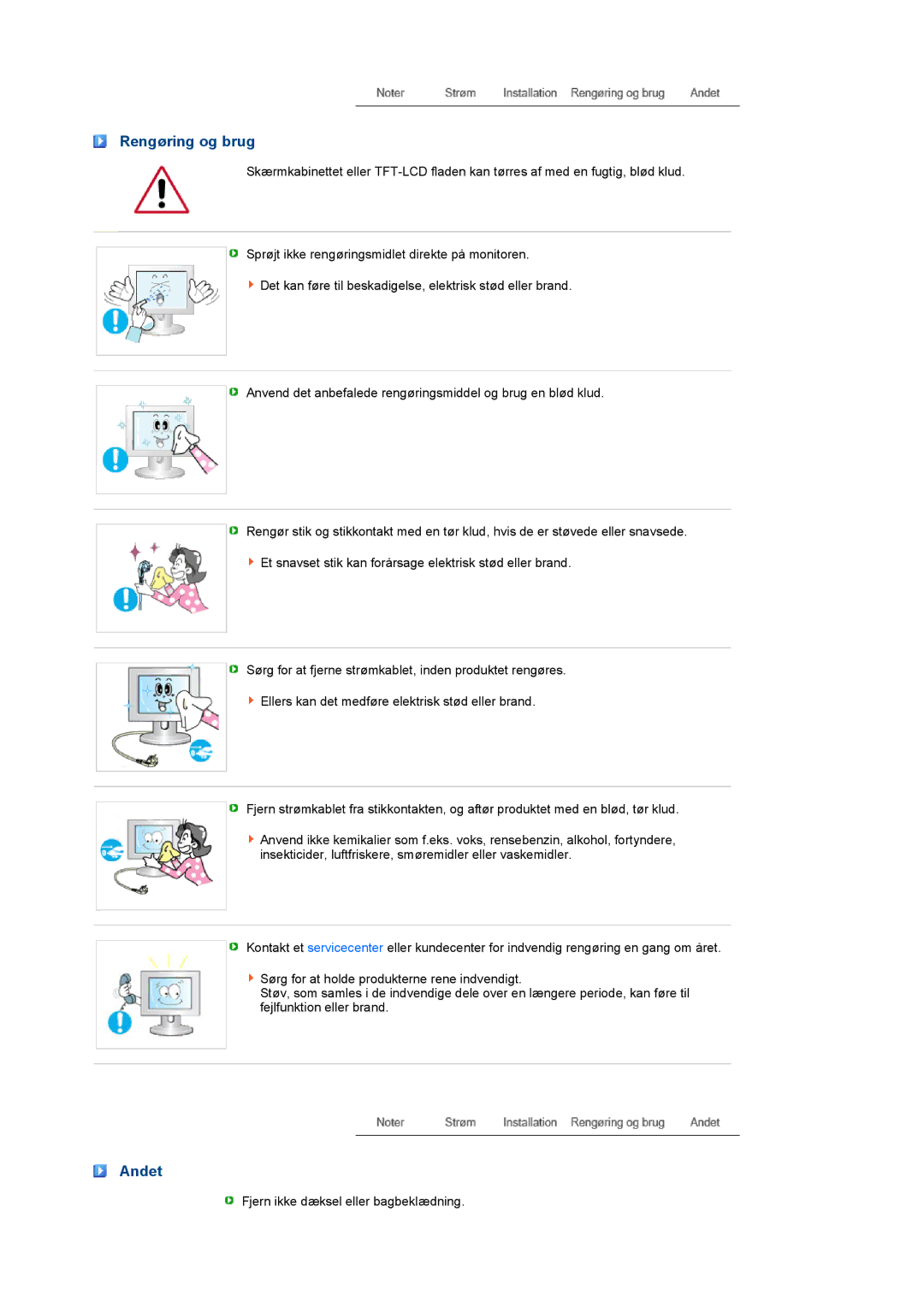 Samsung LS22PEBSFV/EDC, LS20PEBSFV/EDC manual Rengøring og brug, Andet 