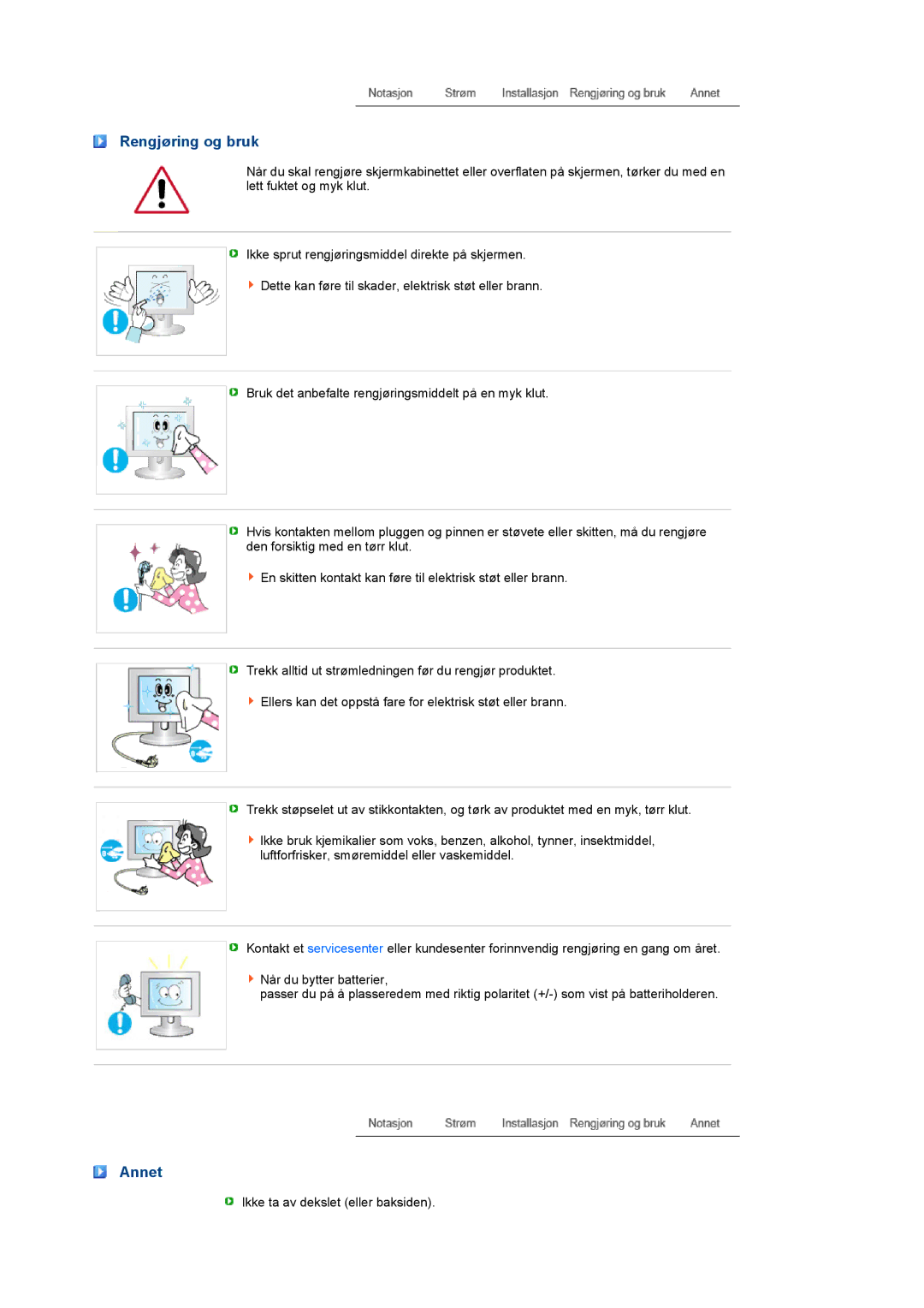 Samsung LS22PEBSFV/EDC, LS20PEBSFV/EDC manual Rengjøring og bruk, Annet 