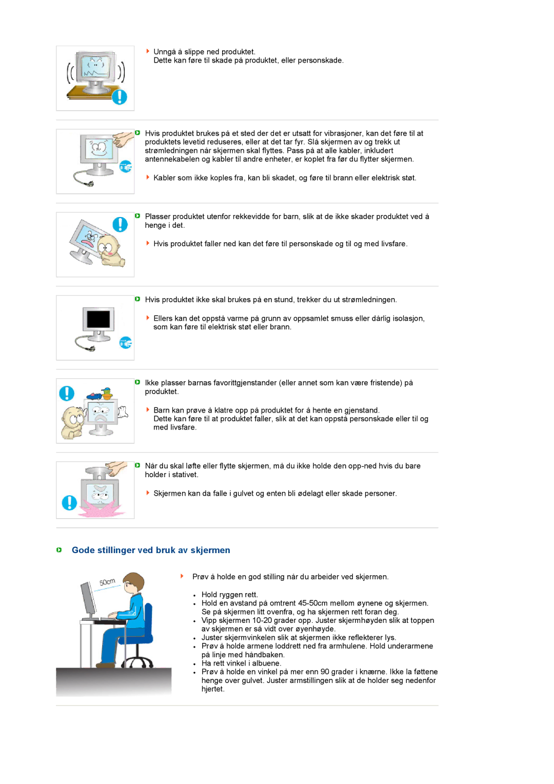 Samsung LS20PEBSFV/EDC, LS22PEBSFV/EDC manual Gode stillinger ved bruk av skjermen 