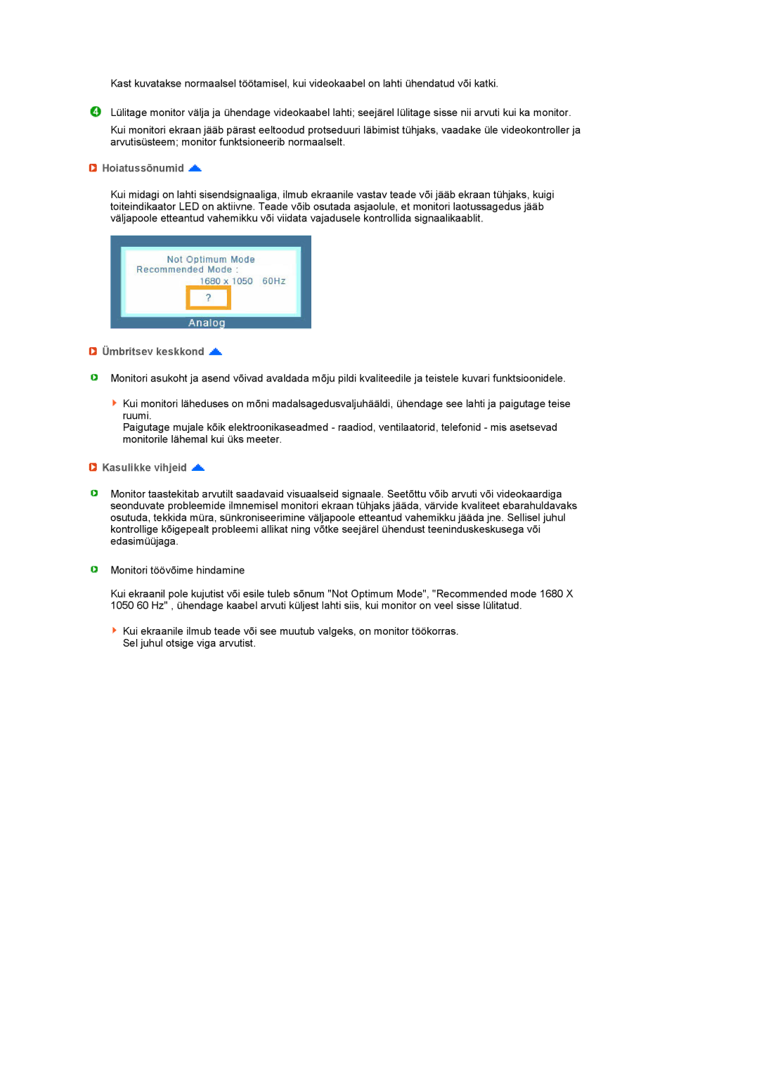 Samsung LS22PEBSFV/EDC, LS20PEBSFV/EDC manual Hoiatussõnumid, Ümbritsev keskkond, Kasulikke vihjeid 