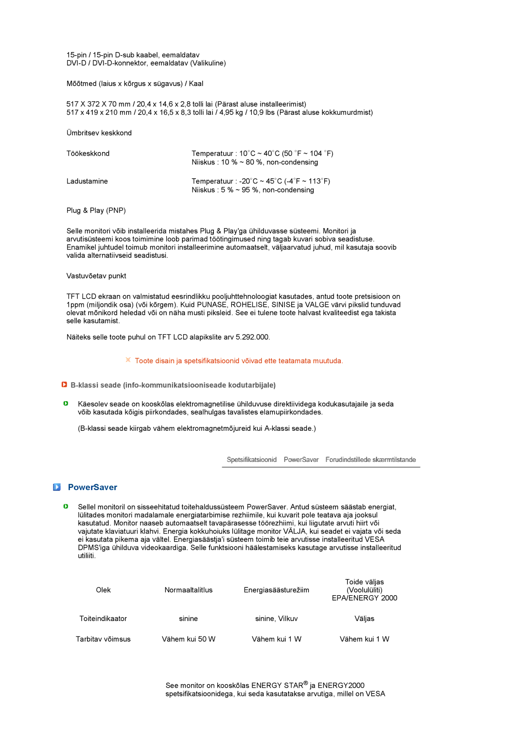 Samsung LS22PEBSFV/EDC, LS20PEBSFV/EDC manual PowerSaver 