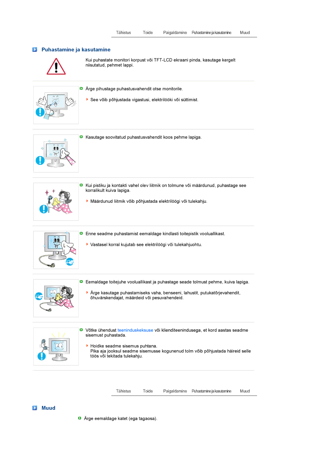 Samsung LS22PEBSFV/EDC, LS20PEBSFV/EDC manual Puhastamine ja kasutamine, Muud 