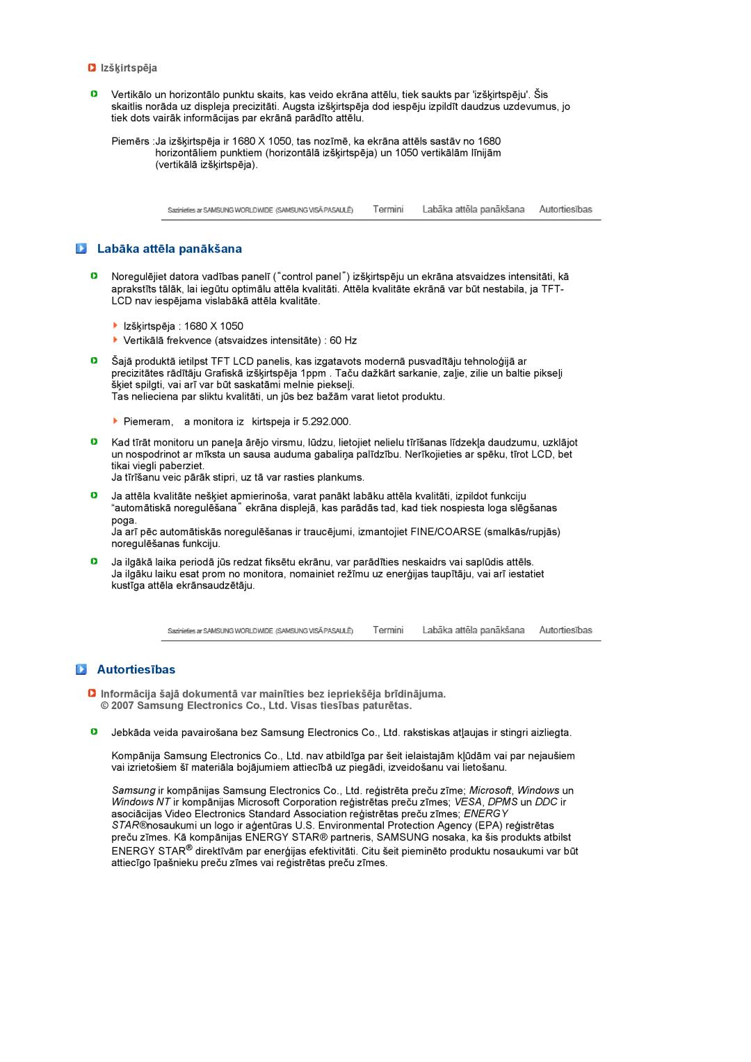 Samsung LS20PEBSFV/EDC, LS22PEBSFV/EDC manual Labāka attēla panākšana, Autortiesības, Izšķirtspēja 