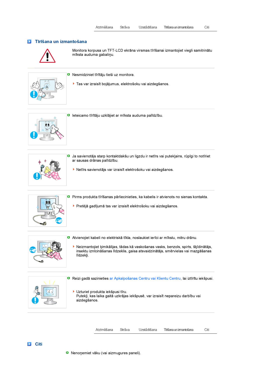 Samsung LS22PEBSFV/EDC, LS20PEBSFV/EDC manual Tīrīšana un izmantošana, Citi 