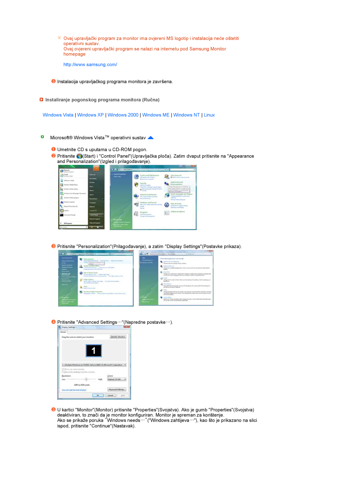 Samsung LS20PEBSFV/EDC, LS22PEBSFV/EDC manual Instaliranje pogonskog programa monitora Ručna 