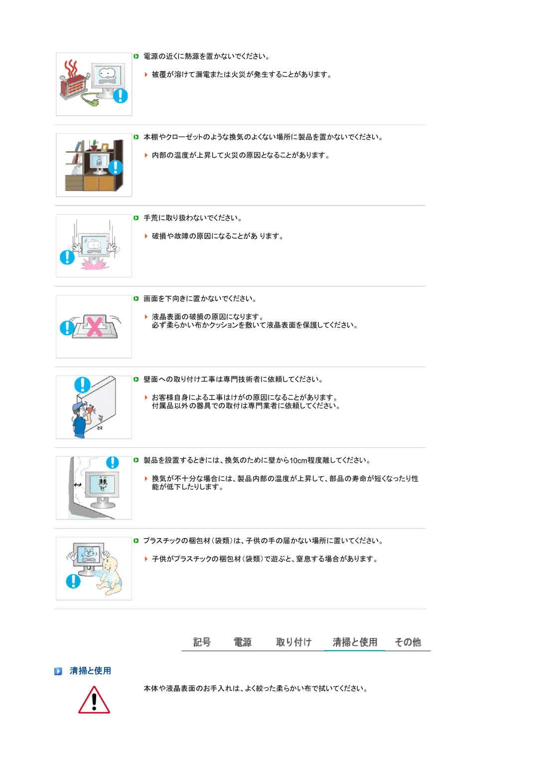 Samsung LS22PEJSF1/XSJ manual 清掃と使用 