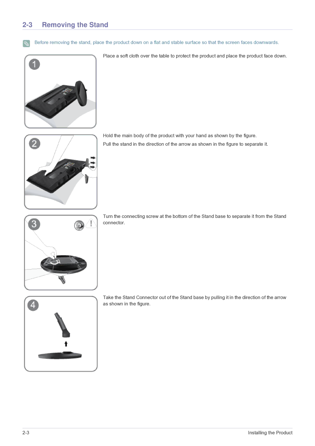 Samsung LS22PTESF/CH manual Removing the Stand 