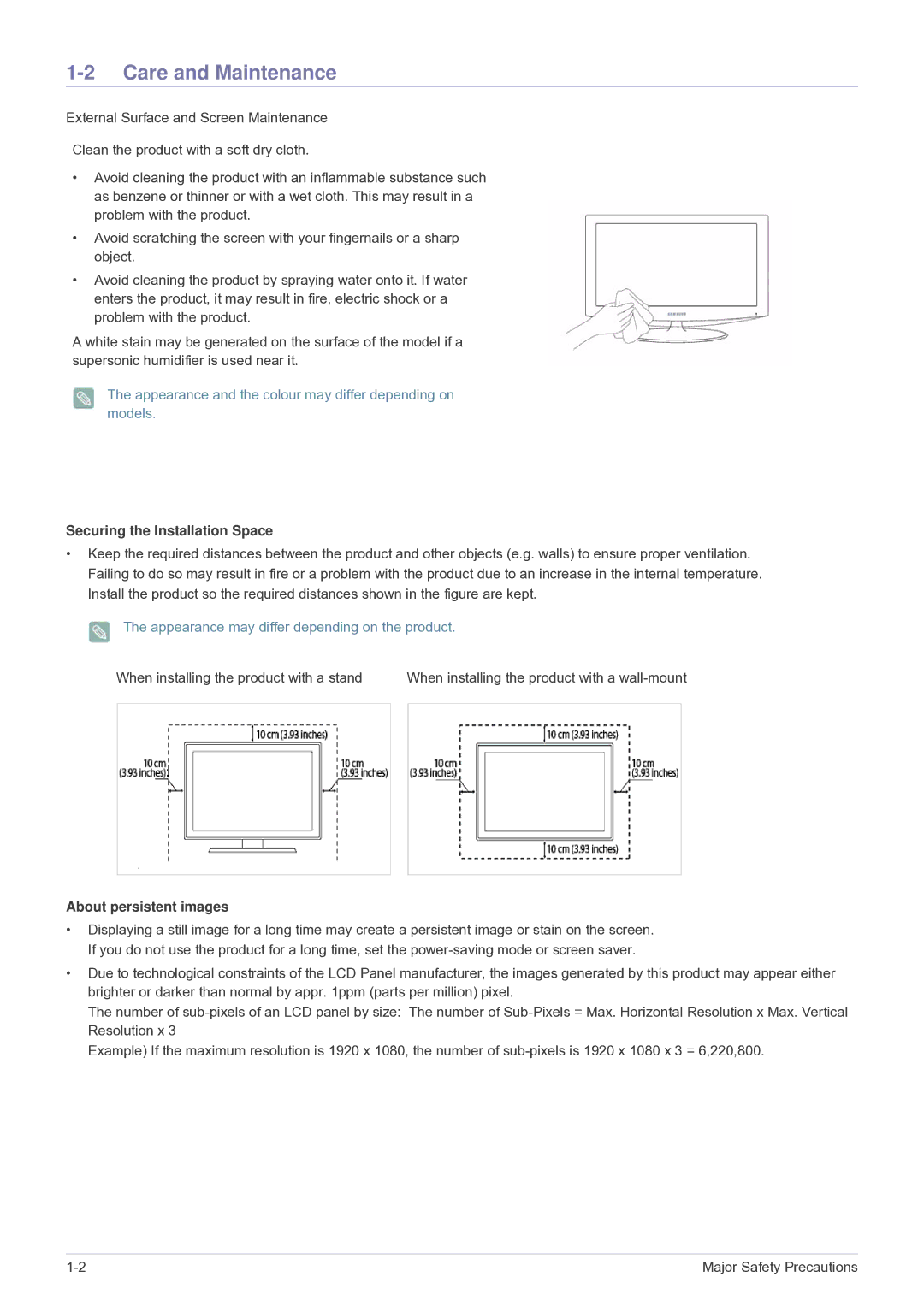 Samsung LS22PTESF/CH manual Care and Maintenance, Appearance and the colour may differ depending on models 