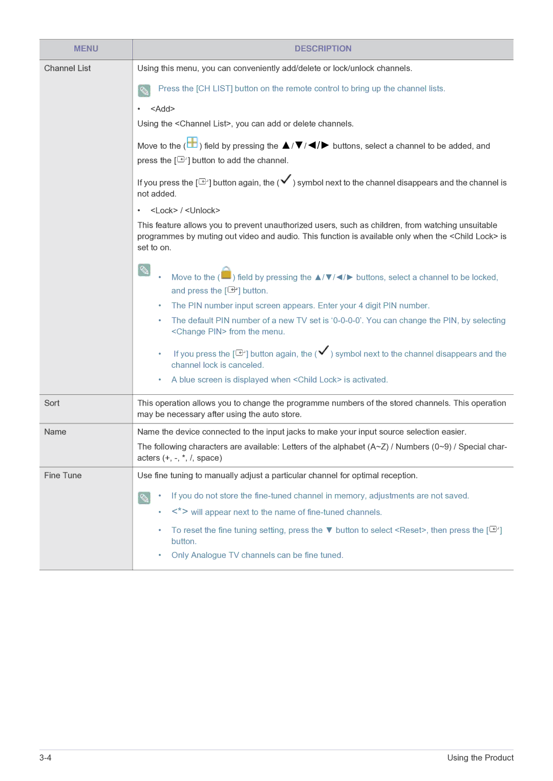 Samsung LS22PTESF/CH manual Press the button, Will appear next to the name of fine-tuned channels, Button 