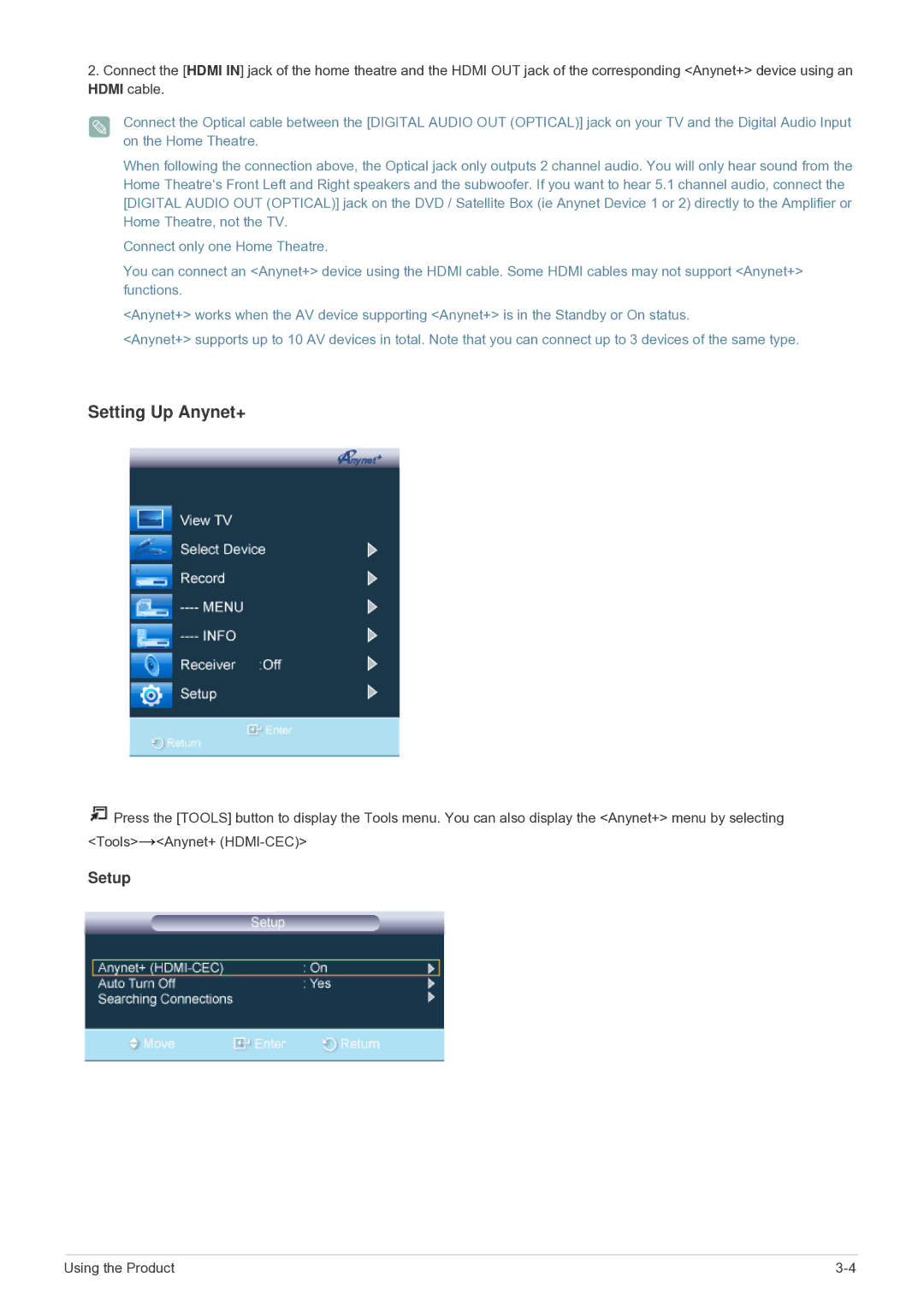 Samsung LS22PTESF/CH manual Setting Up Anynet+ 