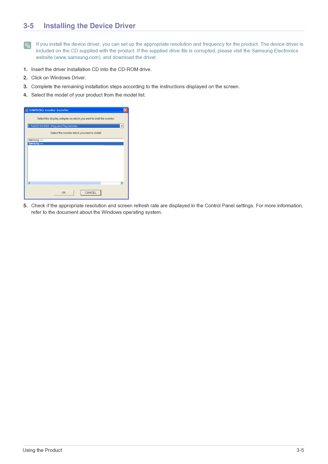 Samsung LS22PTESF/CH manual Installing the Device Driver 