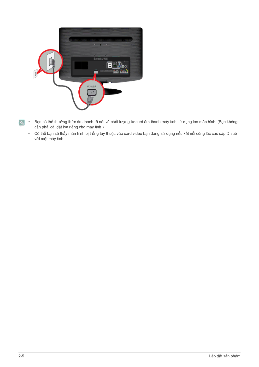 Samsung LS22PTESF/XV manual Lắp đặt sản phẩm 