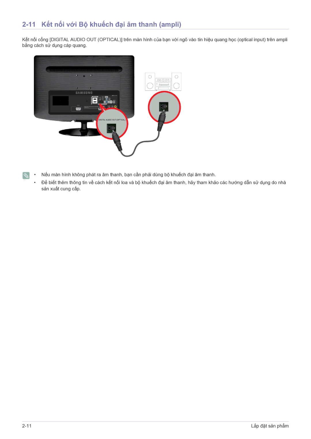 Samsung LS22PTESF/XV manual 11 Kết nối với Bộ khuếch đại âm thanh ampli 