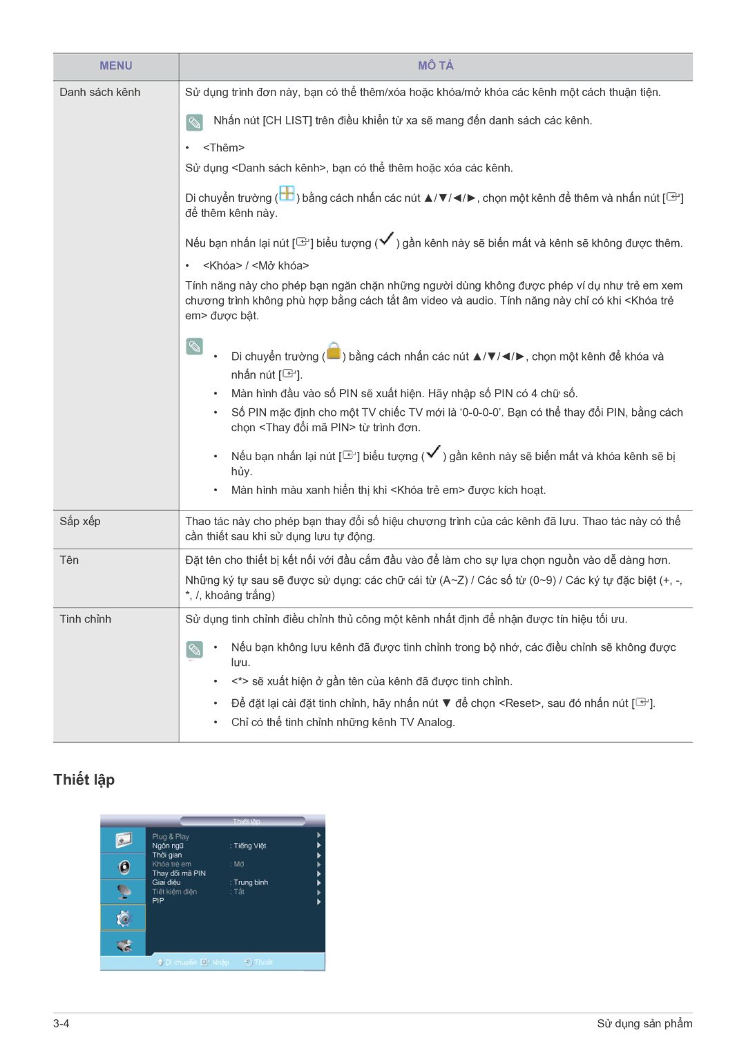 Samsung LS22PTESF/XV manual Thiết lập 