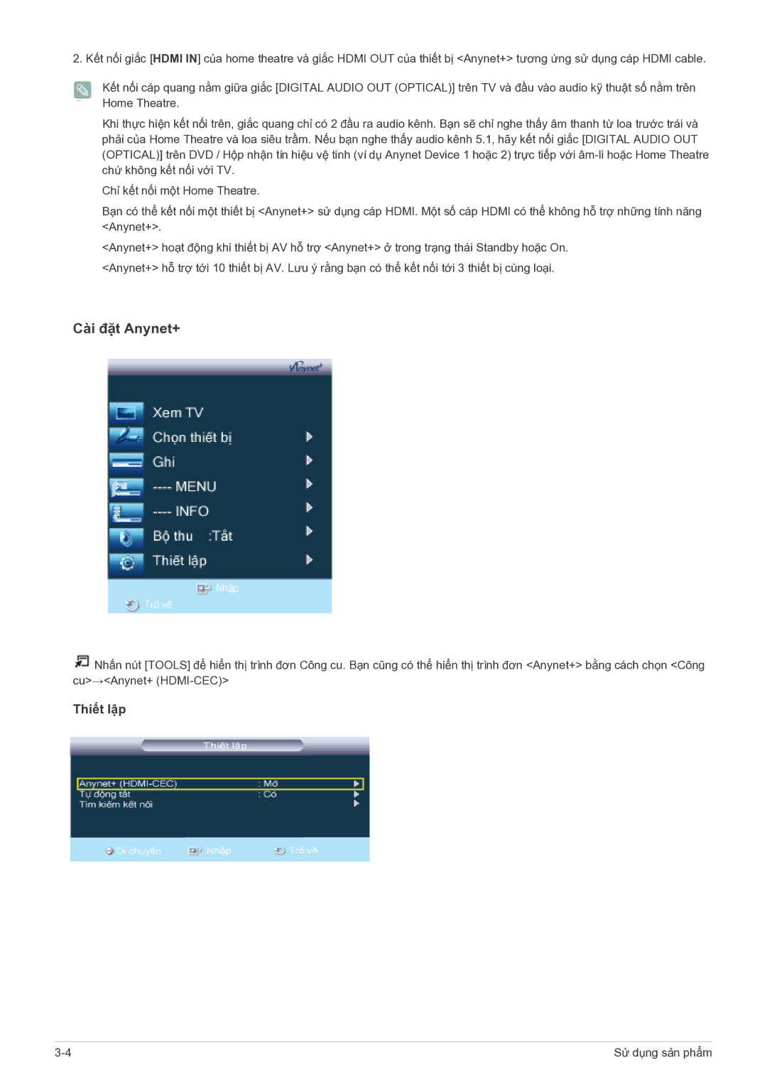 Samsung LS22PTESF/XV manual Cài đặt Anynet+ 