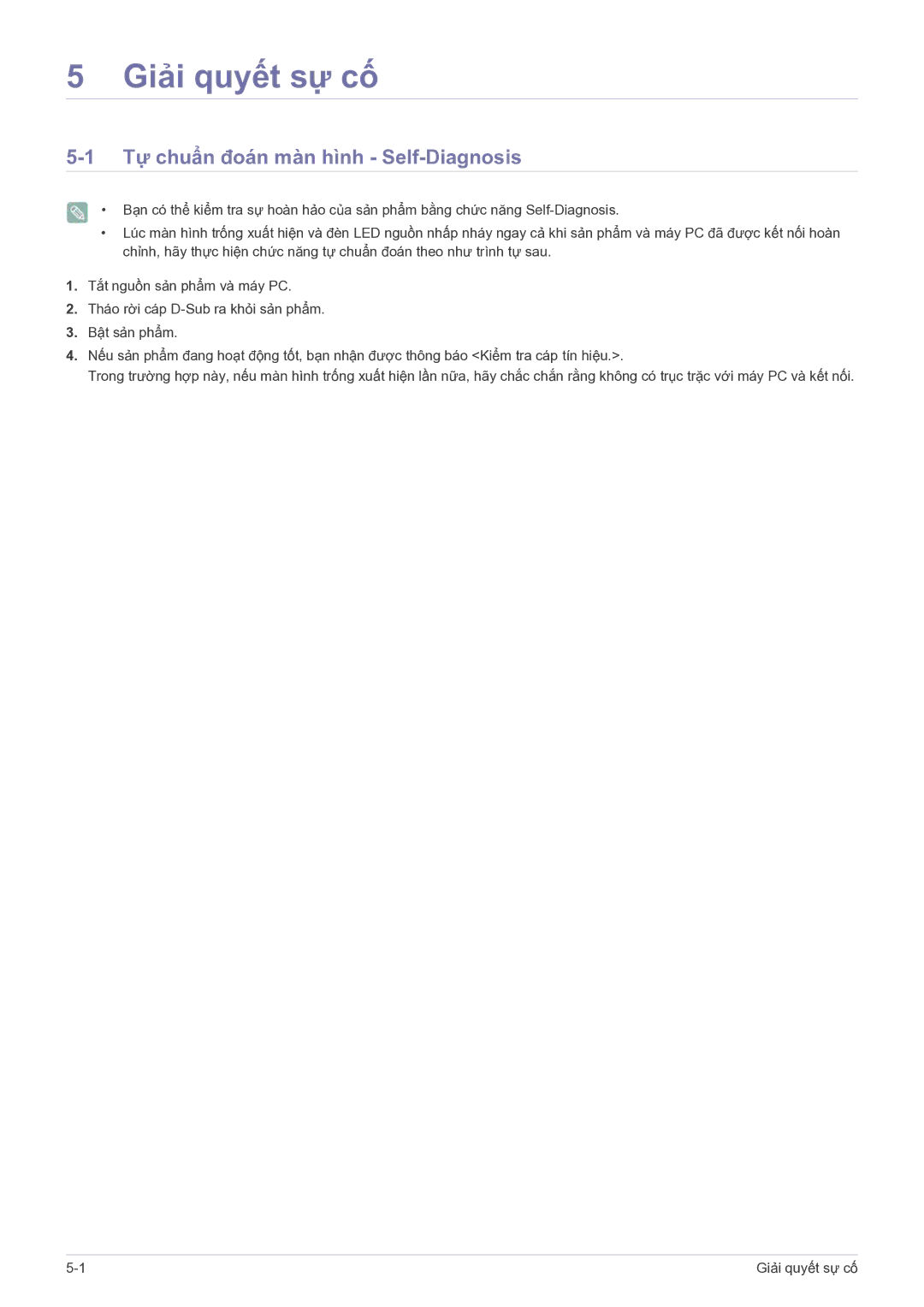 Samsung LS22PTESF/XV manual Giải quyết sự cố, Tự chuẩn đoán màn hình Self-Diagnosis 
