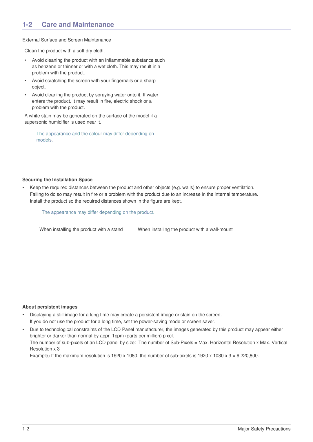 Samsung LS22PTESF/XV manual Care and Maintenance, Appearance and the colour may differ depending on models 