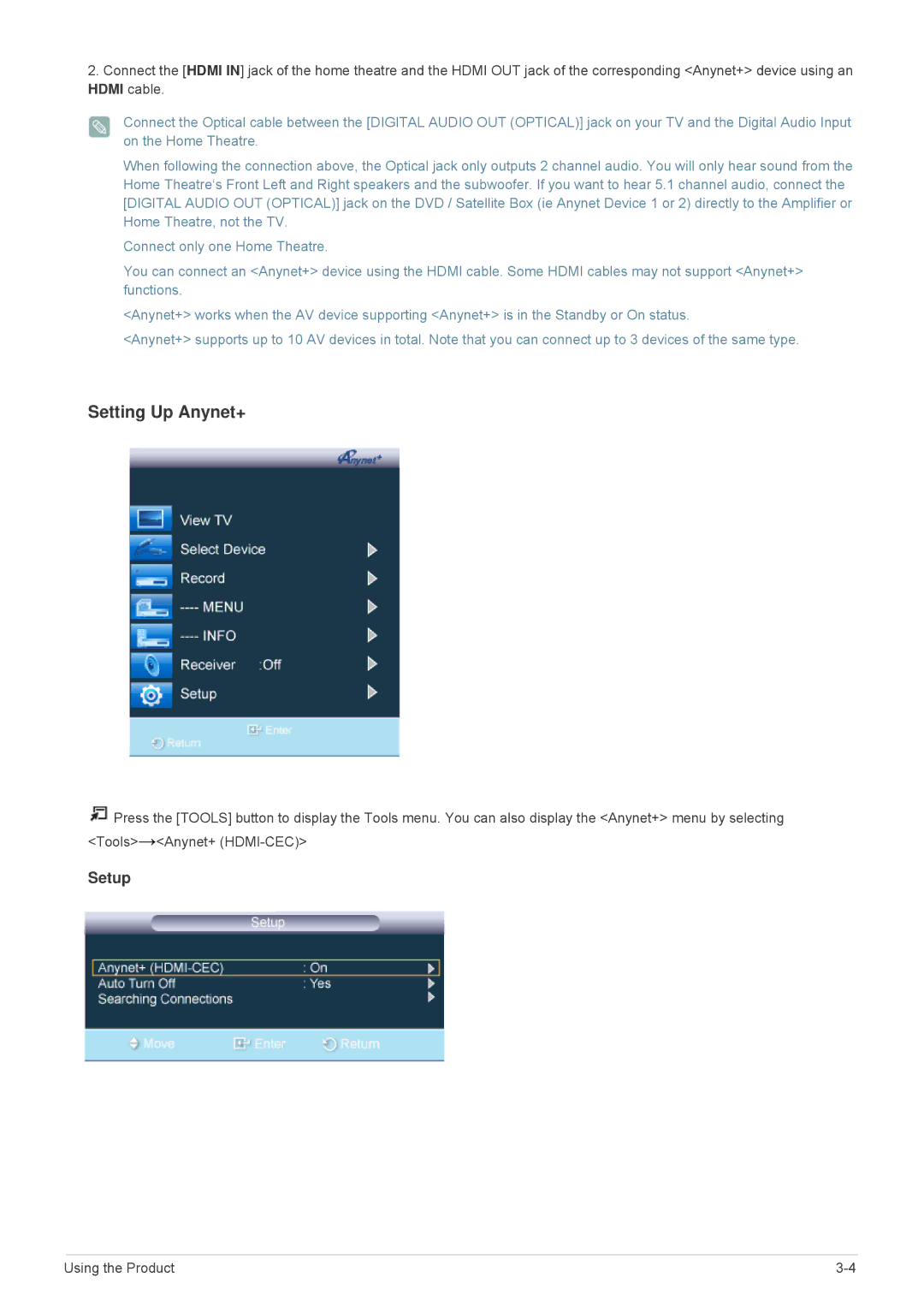 Samsung LS22PTESF/XV manual Setting Up Anynet+ 