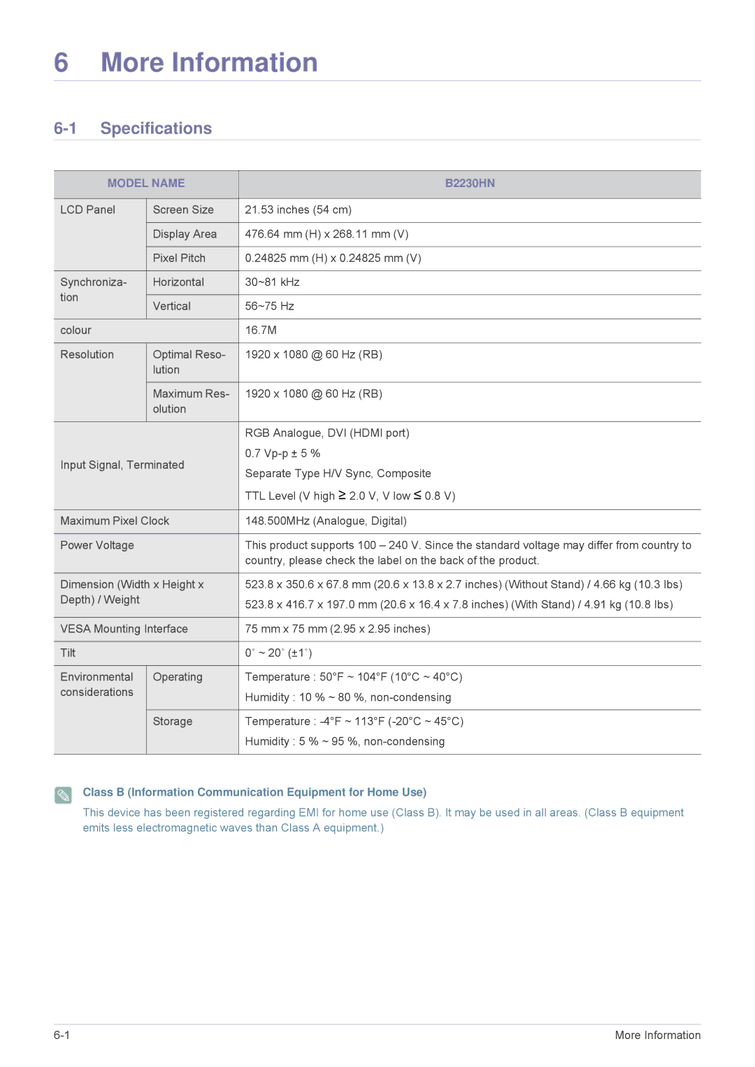 Samsung LS22PTESF/XV manual More Information, Specifications, Model Name 