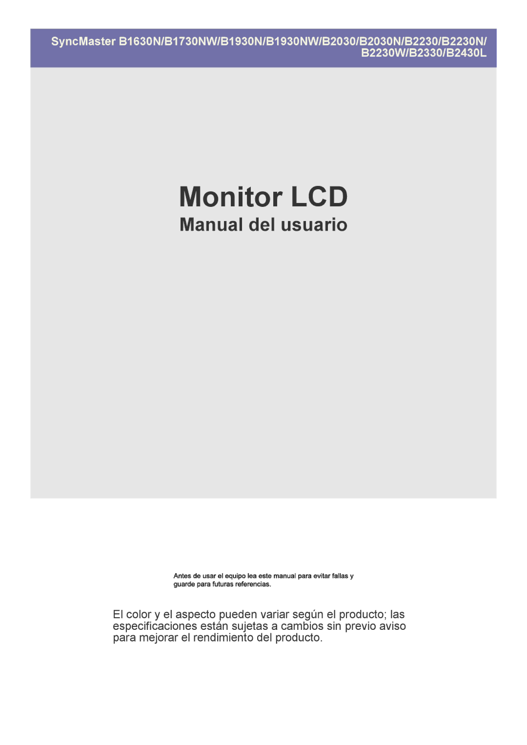 Samsung LS22PUKKF/EN, LS22PUYKFHEN, LS19PUYKF/EN, LS23PUHKF/EN, LS24PULKF/EN, LS20PUYKF/EN, LS19PUYKFUEN manual Monitor LCD 