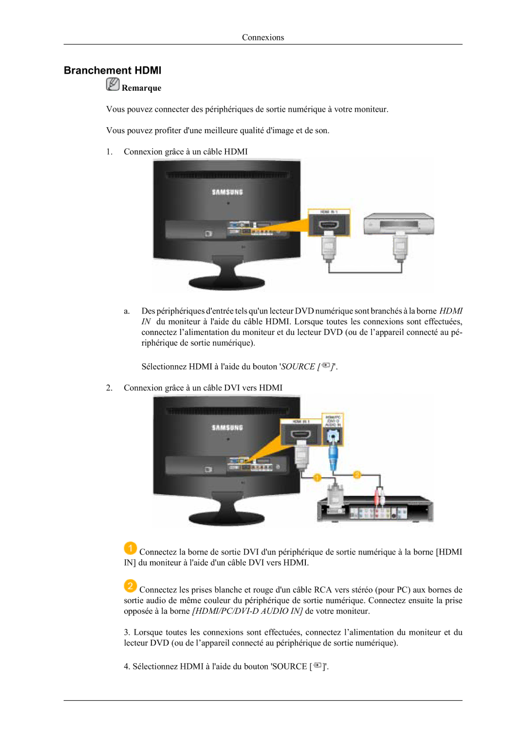 Samsung LS22TDDSUY/EN manual UDQFKHPHQW+0, 6pOHFWLRQQH+0,jO DLGHGXERXWRQ 6285& @  