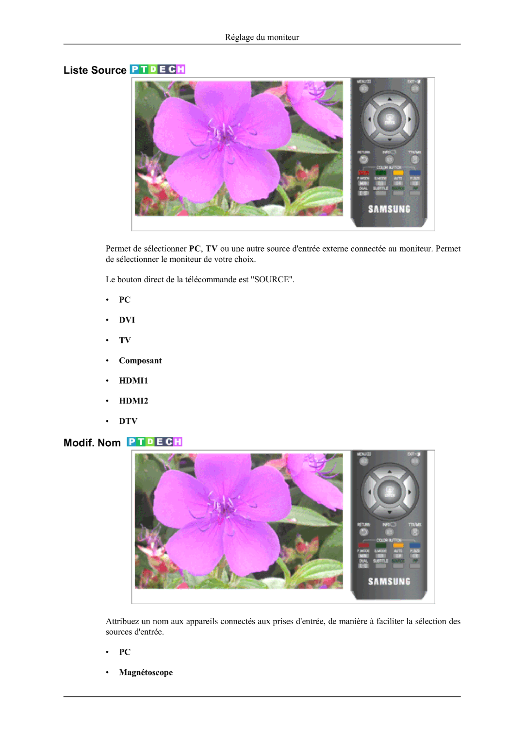 Samsung LS22TDDSUY/EN manual LVWH6RXUFH, 0RGLI1RP, ERXWRQGLUHFWGHODWpOpFRPPDQGHHVW6285&, ‡ &Rpsrvdqw 