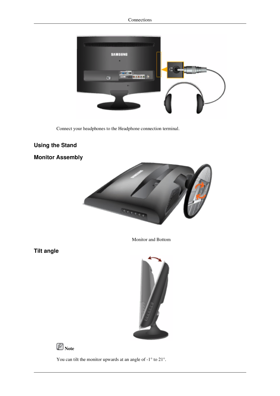 Samsung LS22TDSSU/CT manual Using the Stand Monitor Assembly, Tilt angle 