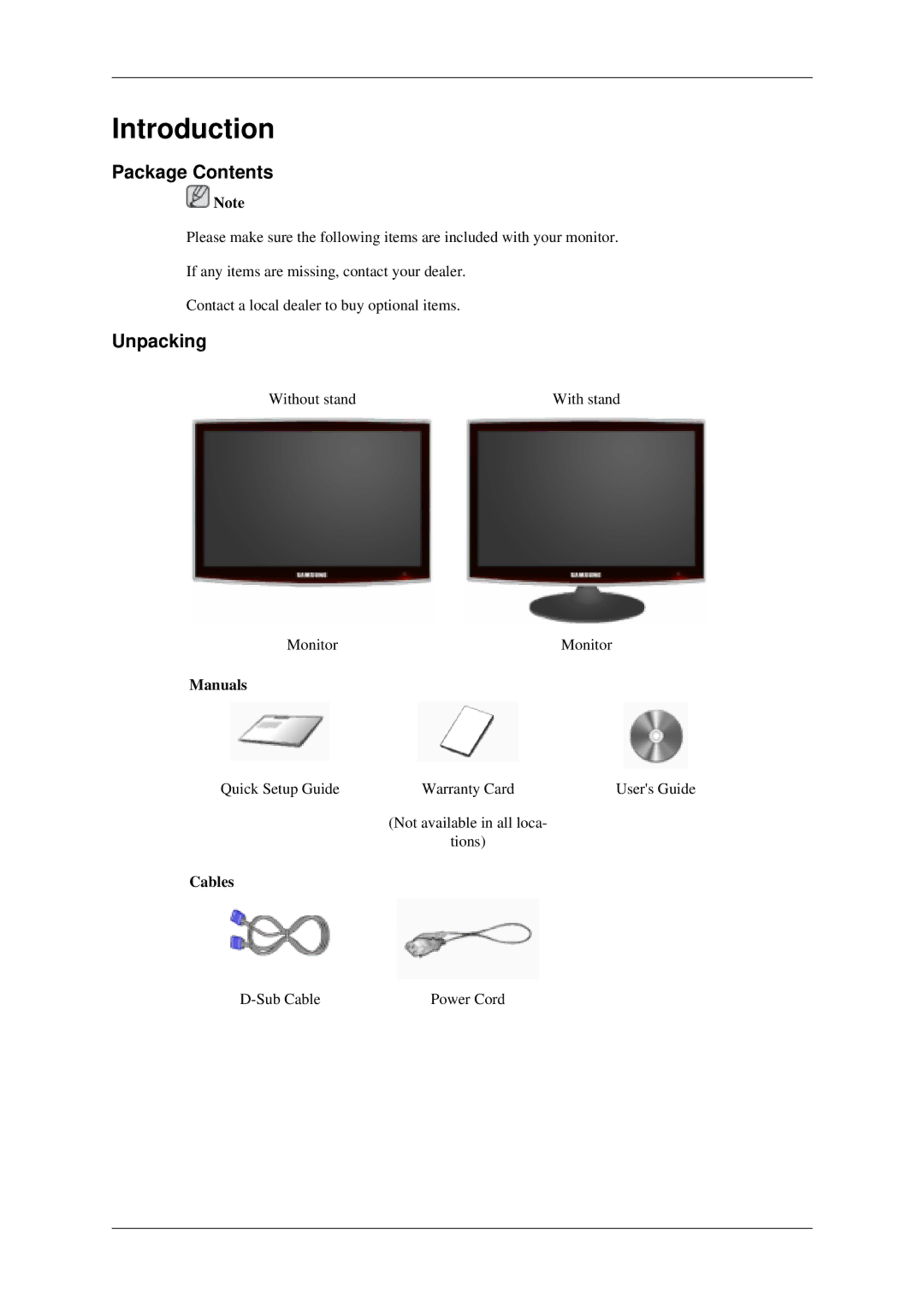 Samsung LS22TDSSU/CT manual Package Contents, Unpacking 