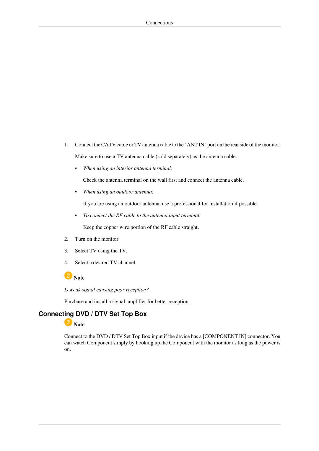 Samsung LS22TDSSU/CT manual Connecting DVD / DTV Set Top Box, When using an outdoor antenna 