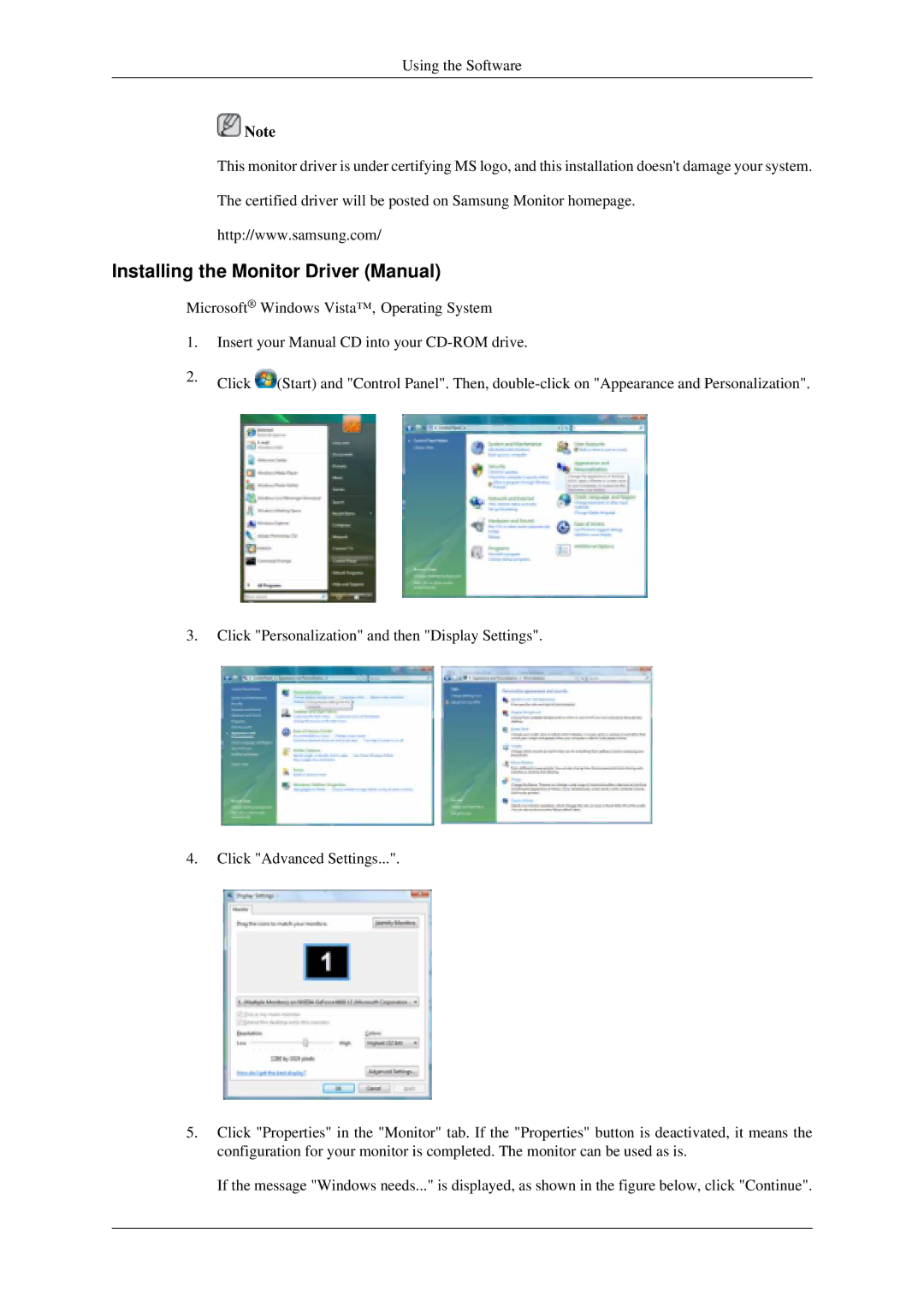 Samsung LS22TDSSU/CT manual Installing the Monitor Driver Manual 