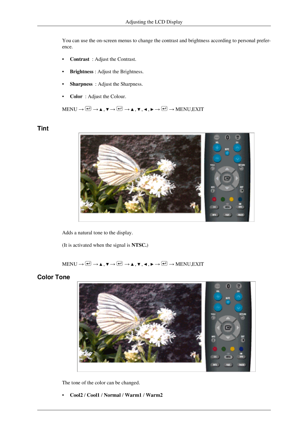 Samsung LS22TDSSU/CT manual Tint, Cool2 / Cool1 / Normal / Warm1 / Warm2 