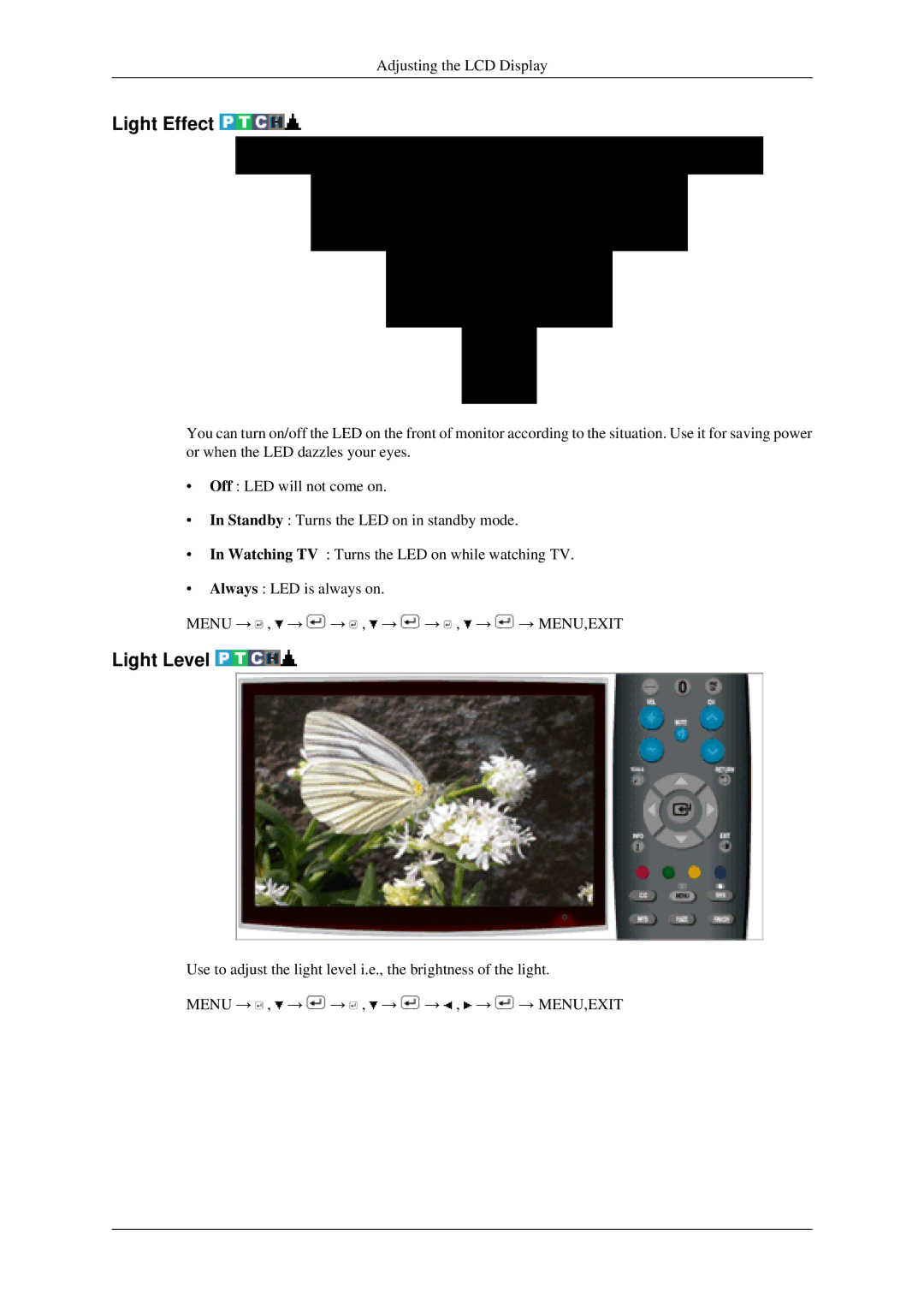 Samsung LS22TDSSU/CT manual Light Effect, Light Level 