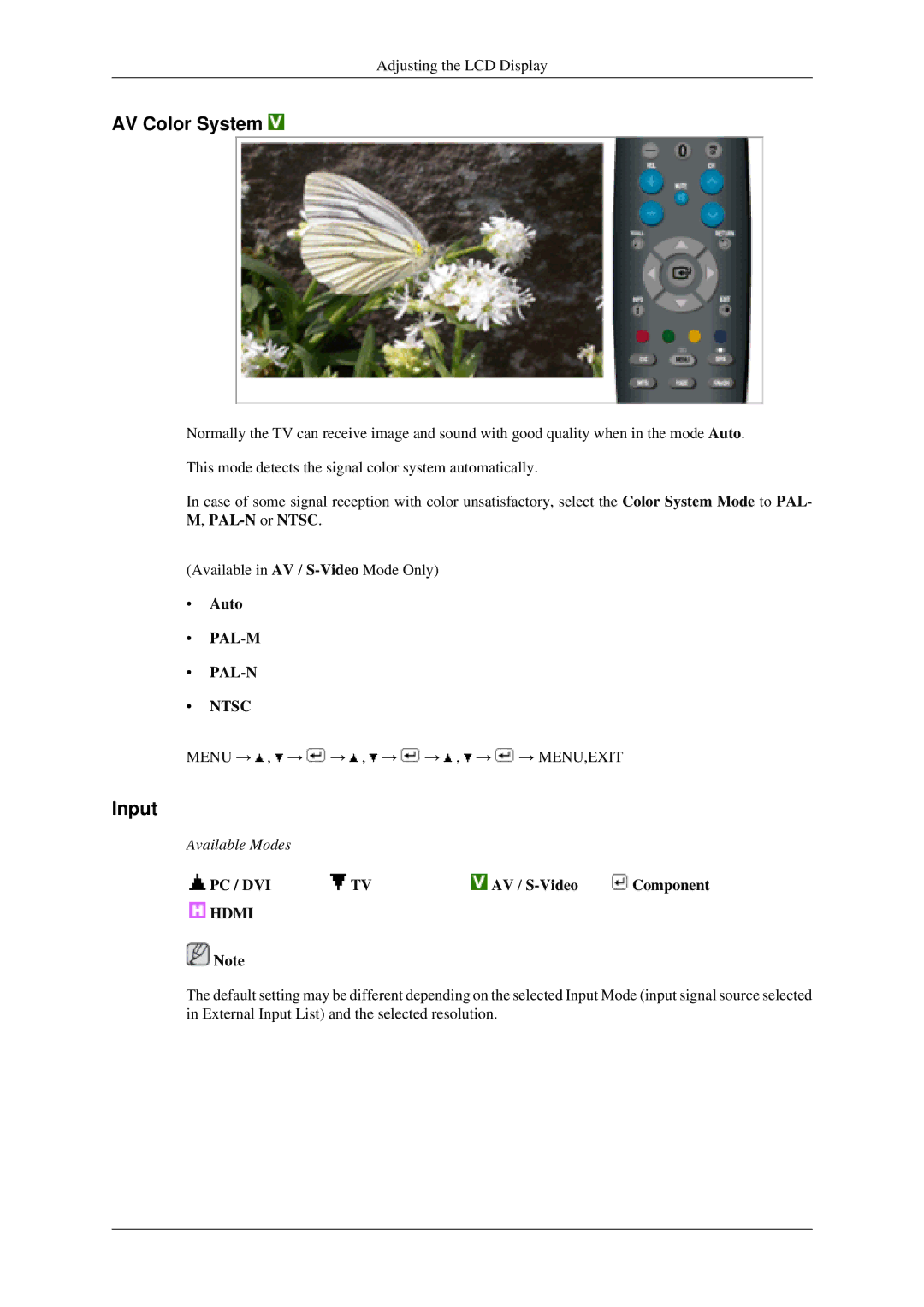 Samsung LS22TDSSU/CT manual AV Color System, Input 