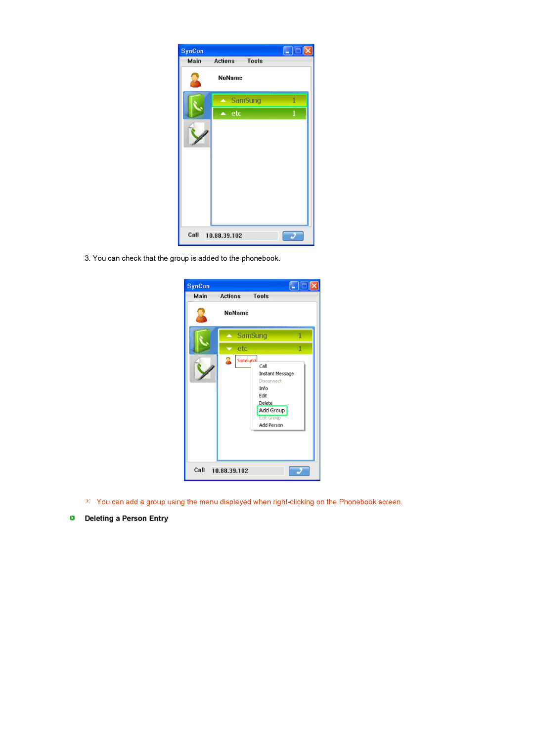 Samsung LF22TNTSFG/EDC, LS22TNTSF/EDC manual Deleting a Person Entry 