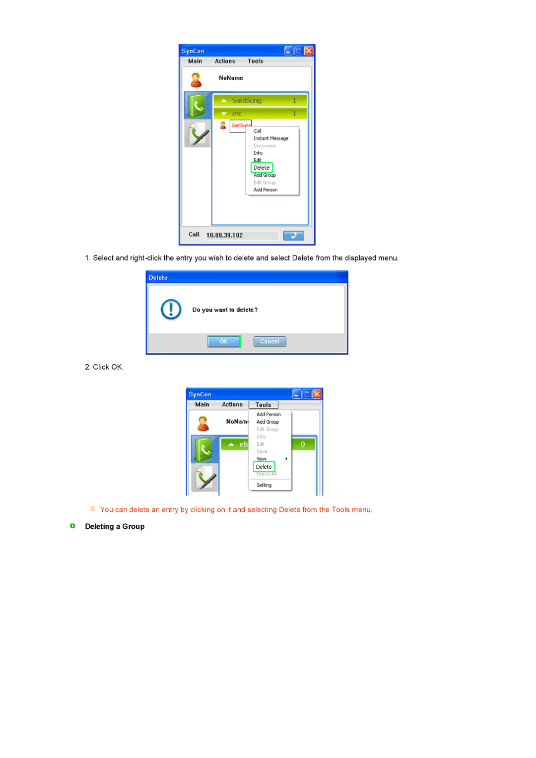 Samsung LS22TNTSF/EDC, LF22TNTSFG/EDC manual Deleting a Group 