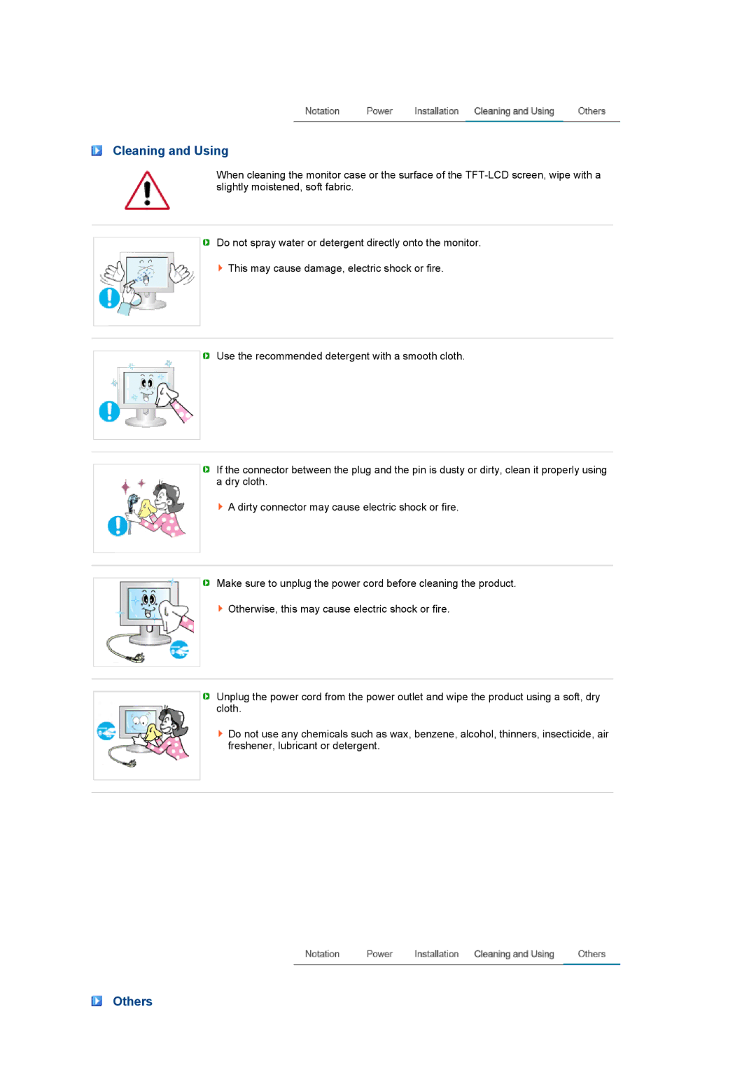 Samsung LS22TNTSF/EDC, LF22TNTSFG/EDC manual Cleaning and Using, Others 